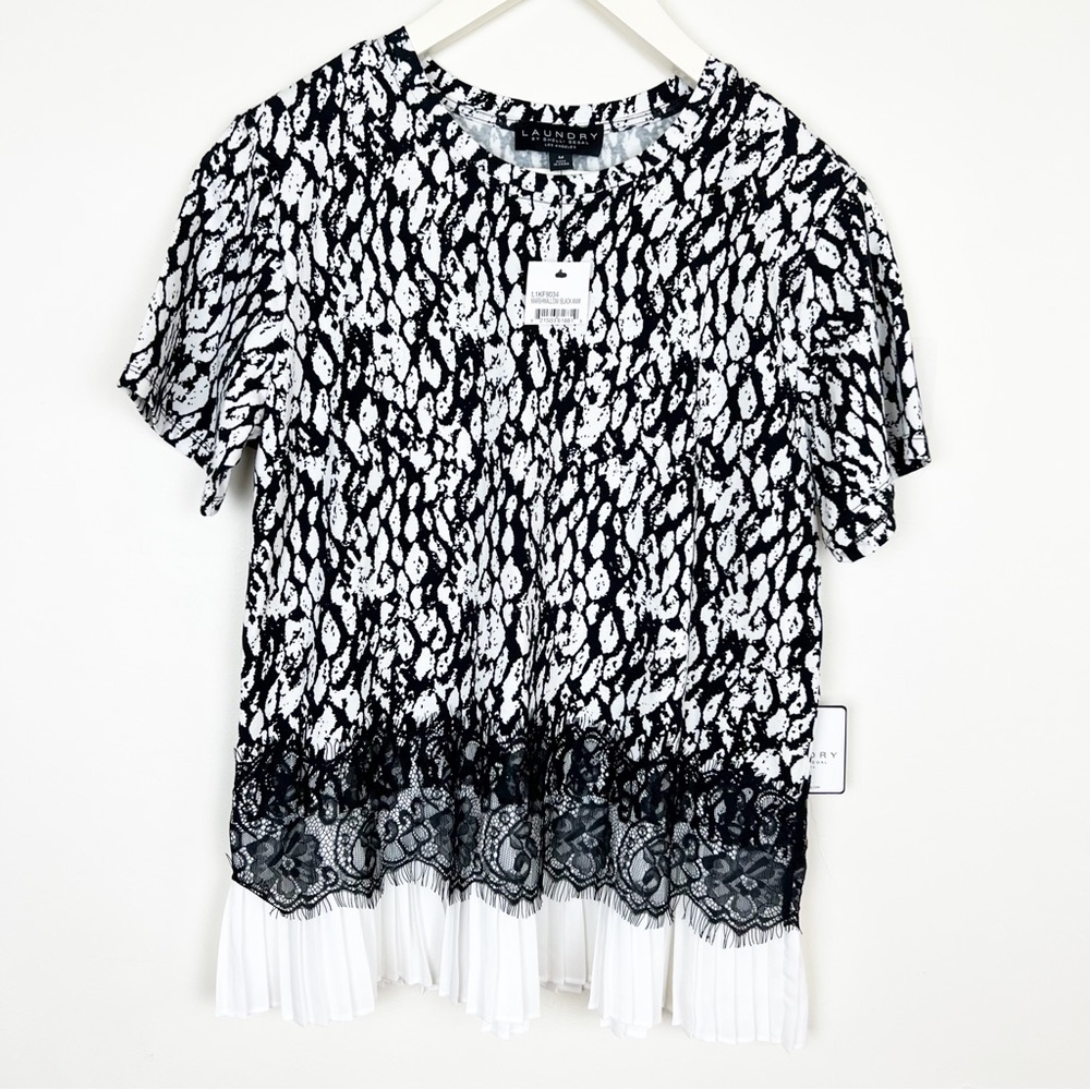 LAUNDRY By Shelli Segal | Crew Neck T Shirt | Size Medium | Black and White NWT